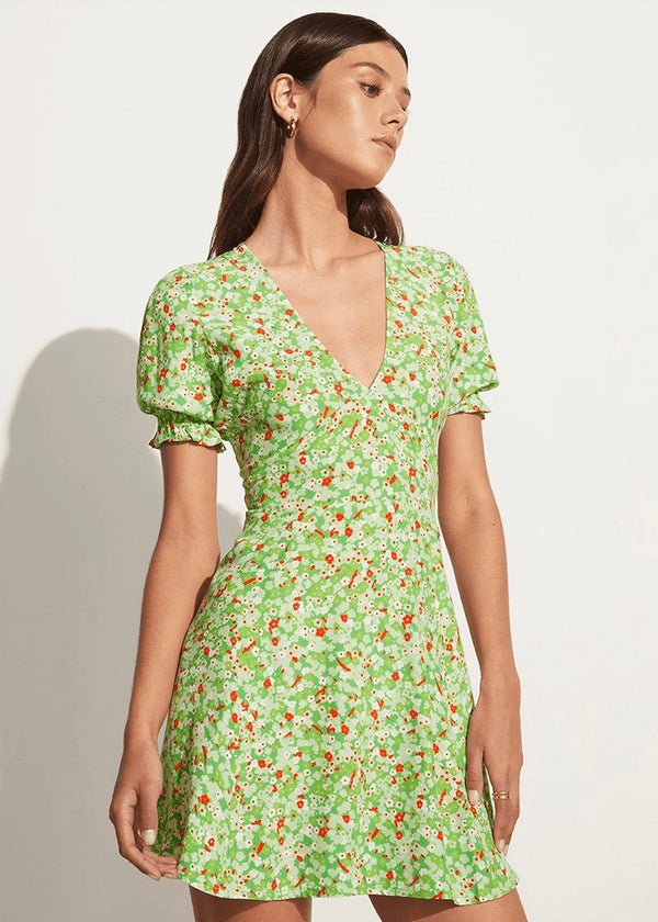 La Belle Mini Dress (Green Lou Floral Print)