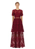 Berry Lace Guipure Tiered Maxi Dress - Berry