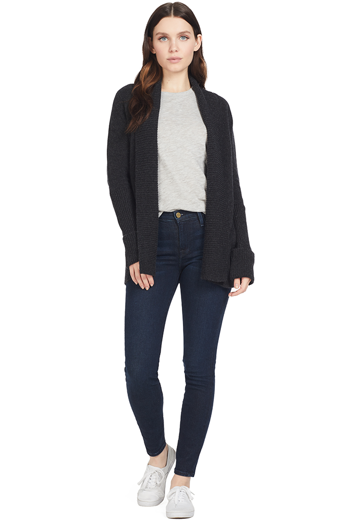 Vince Womens Wide Collar Cardigan (Carbon)