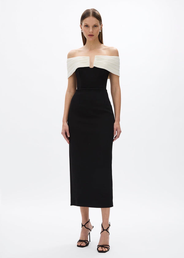 Aven Midi Dress (Black / Ivory)