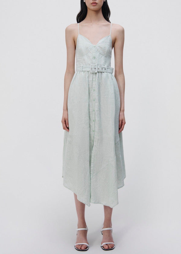 Leighton Striped Linen Belted Midi Dress (Spring Dress)