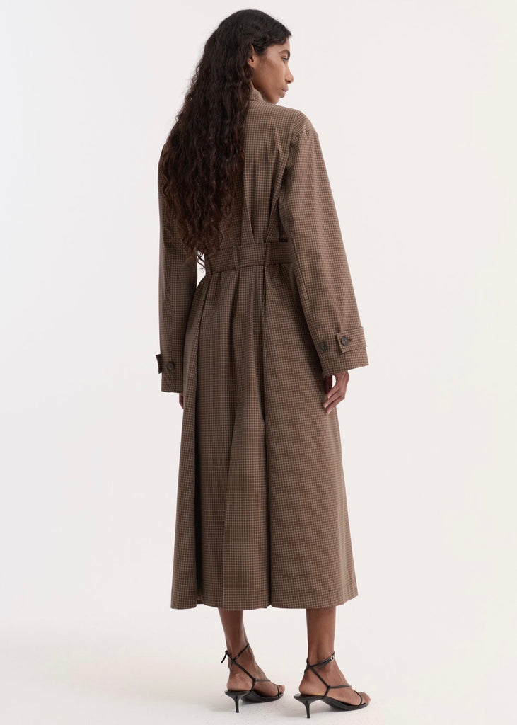 Multi Check Coat Technical Check Belted Coat (Brown Multi Check) - Milk Boutique