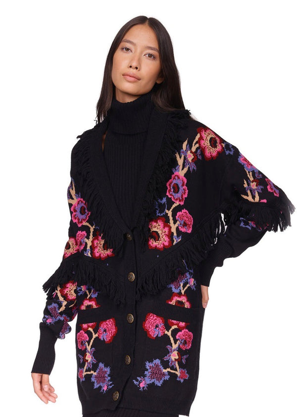 Gemma Cardigan (Black Baroque Floral)