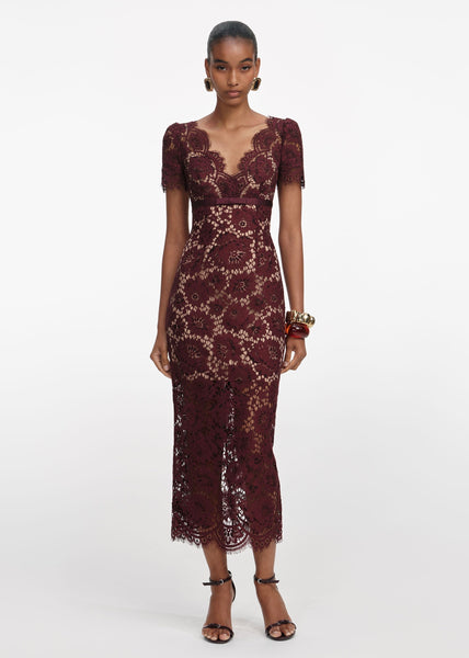 burgundy lace midi dress Lulus | Temps de L'Amour Burgundy Lace Bodycon Midi Dress | Size X-Small