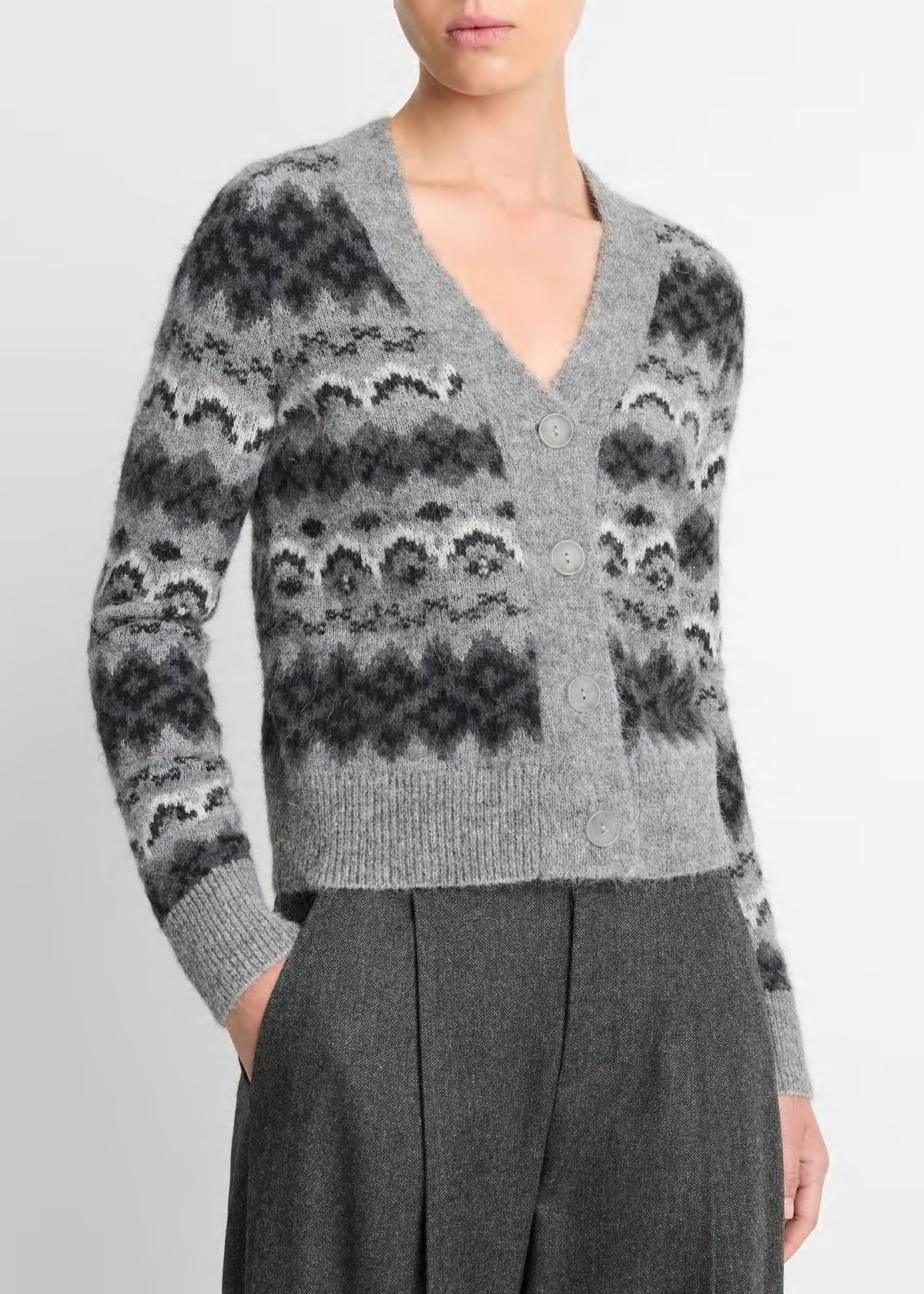 FAIR ISLE CARDIGAN (GREY COMBO) - Milk Boutique