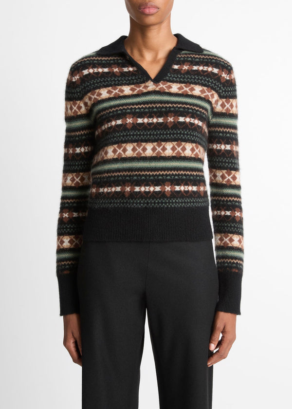 Fair Isle Polo Sweater (Cacao/Malachite)