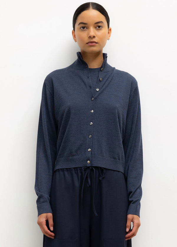 James Mock Neck Cardigan (Marine Melange)