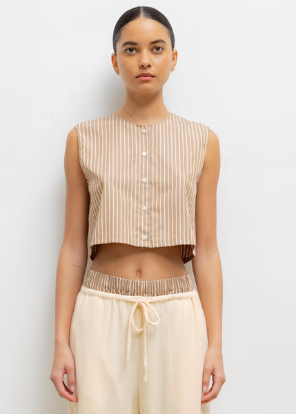 Yoshi Crewneck Vest (Mocha/Brown Stripe) - Milk Boutique