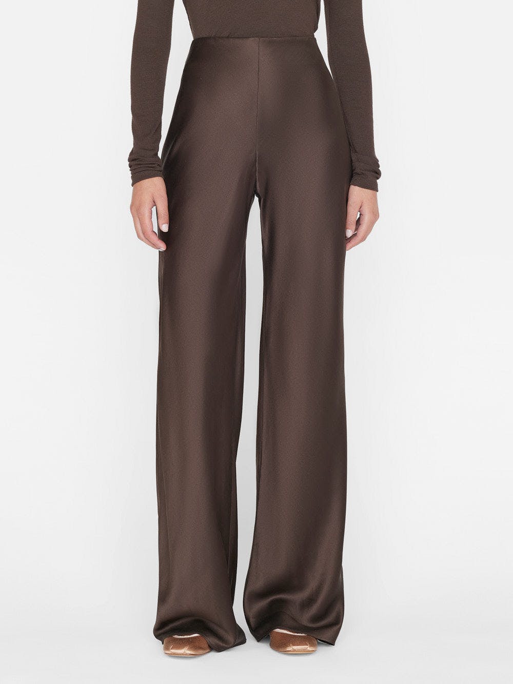 Mid Rise Wide Waistband Wide Leg Pull-on Pants with Pockets