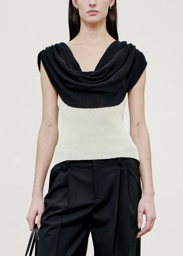 Meeka Cowl Neck Tank (Black/Vanilla)