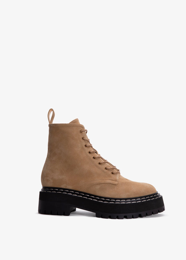 Lug Sole Lace Up Boots in Suede (Dark Beige)