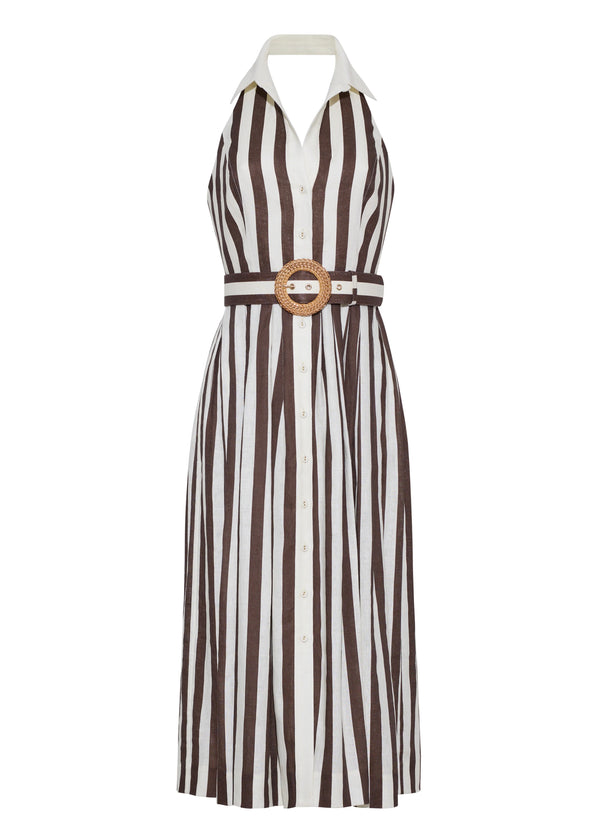 Quentin Midi Dress (Brown Ivory Stripe)
