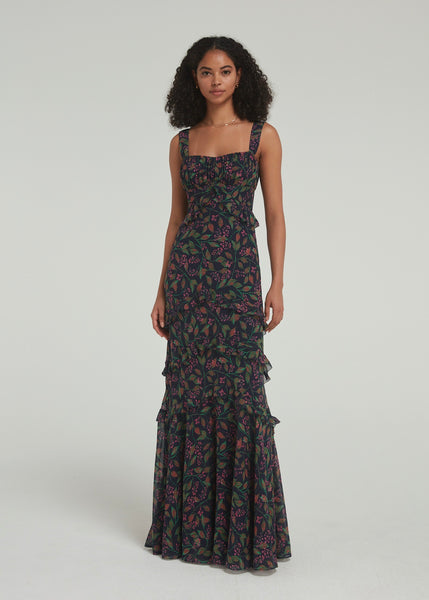 saloni metallic midnight rachel d dress Rachel D Dress In Metallic Midnight by Saloni at THE MILE