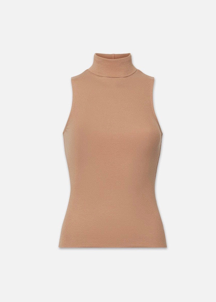Camille Turtleneck Ribbed Open Front Top - Black