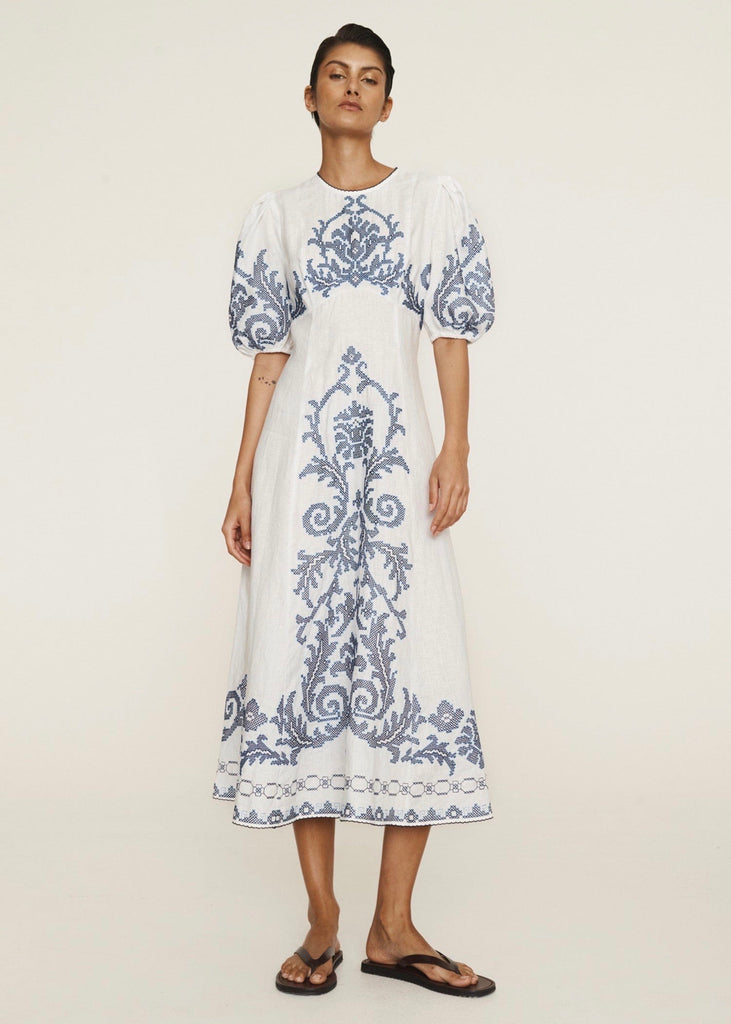 alemais white embroidered midi dress Giulia Embroidered Cotton Midi Dress White