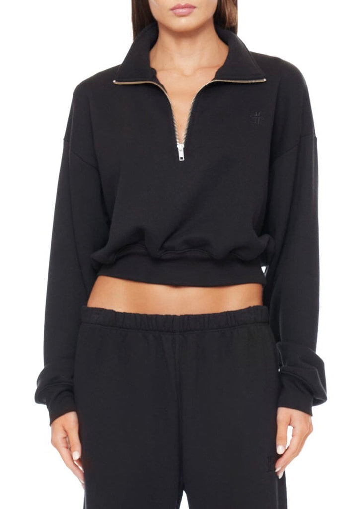 Cropped Half Zip Sweater (Black) Milk Boutique - Main Image