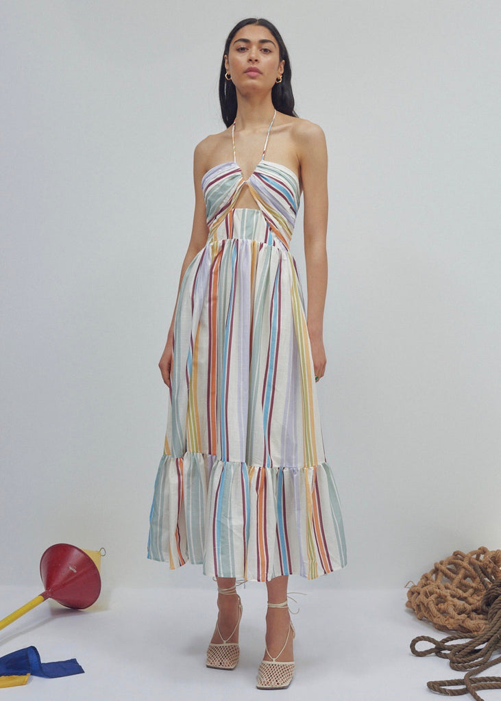 Axum Tuck Front Midi Dress (Stripe) - Milk Boutique