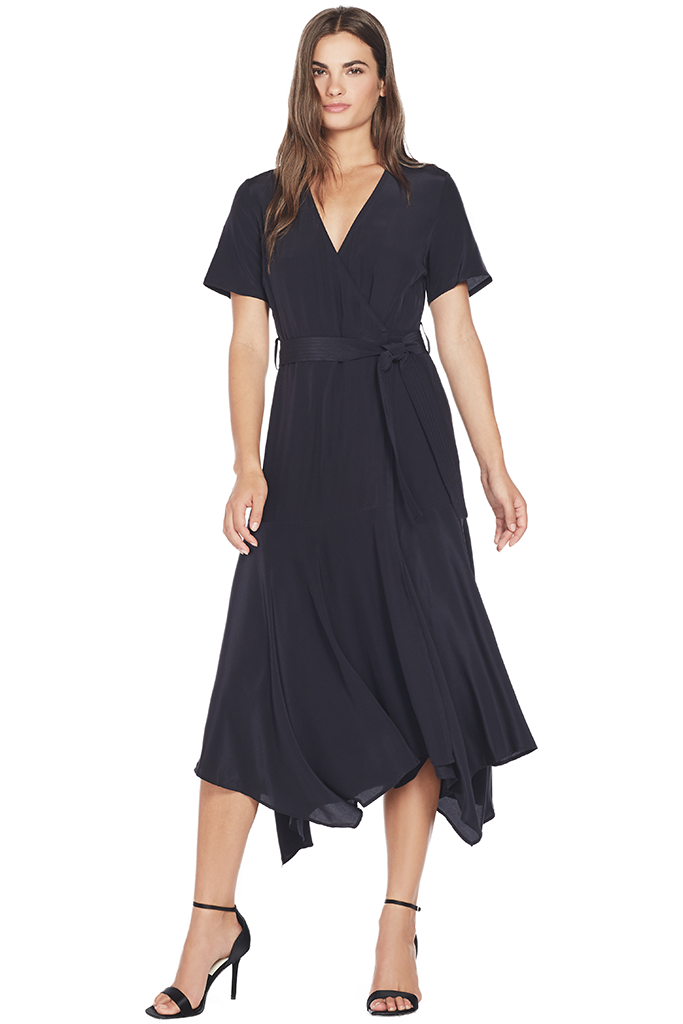 navy wrap dress midi Coast Women's Sleeveless Crepe Satin Wrap Midi Dress in Navy