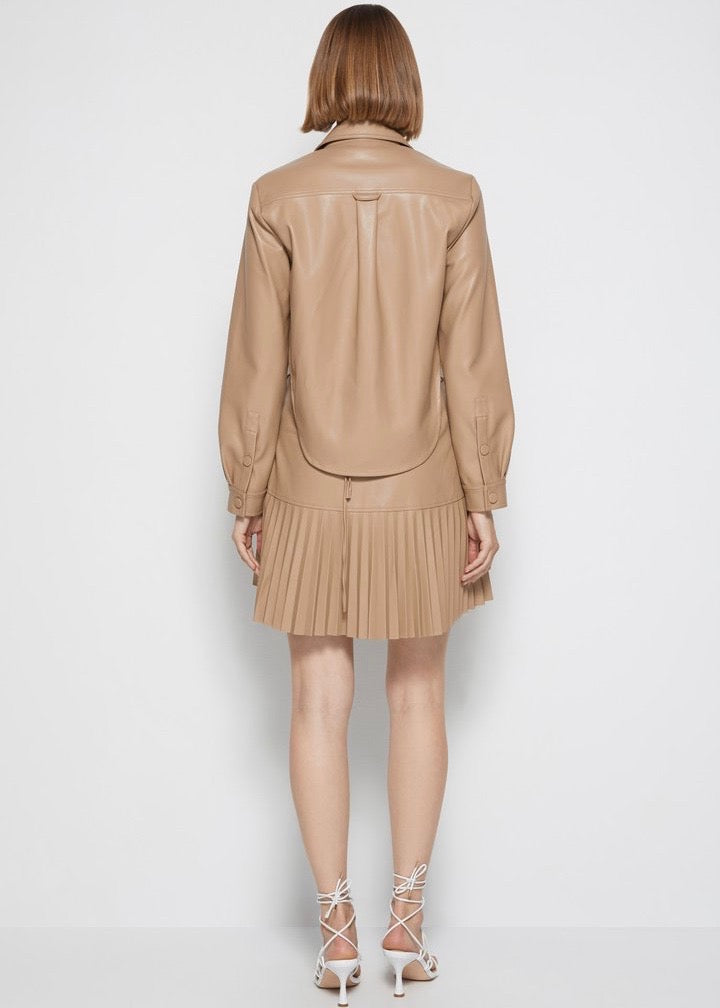 Cindy Vegan Leather Pleated Dress (Sparrow)