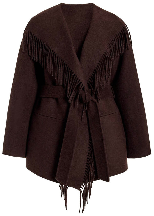 Rowen Wool Fringe Lapel Coat (Chocolate)