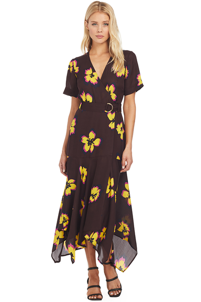 A.L.C. Claire Dress Chocolate Yellow Flower
