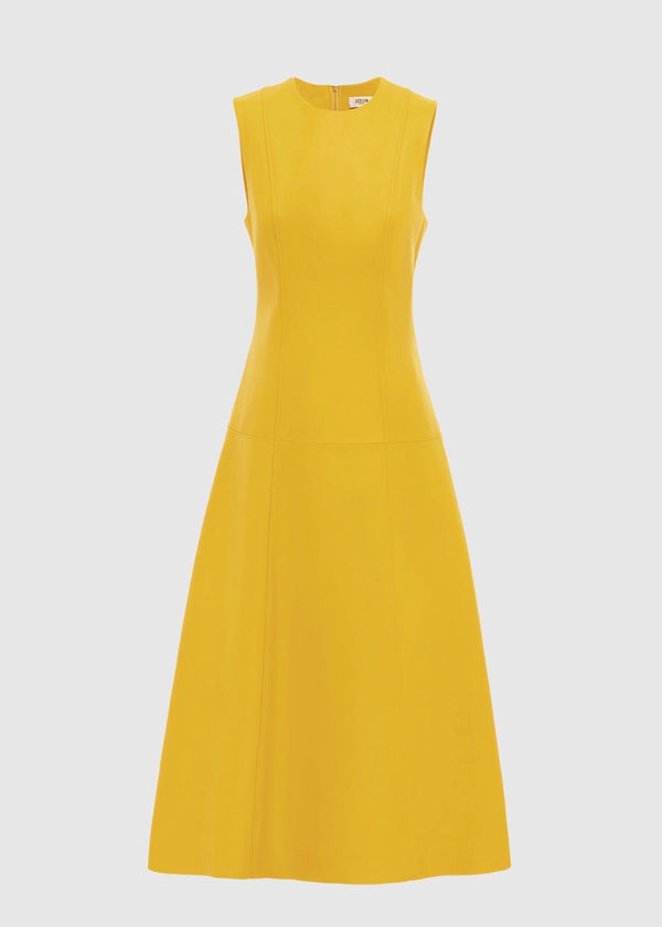 Antonia Leather Flared Midi Dress (Sunshine)