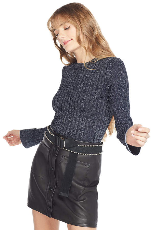 Derek Lam Fitted Rib Crewneck Pullover (Midnight)