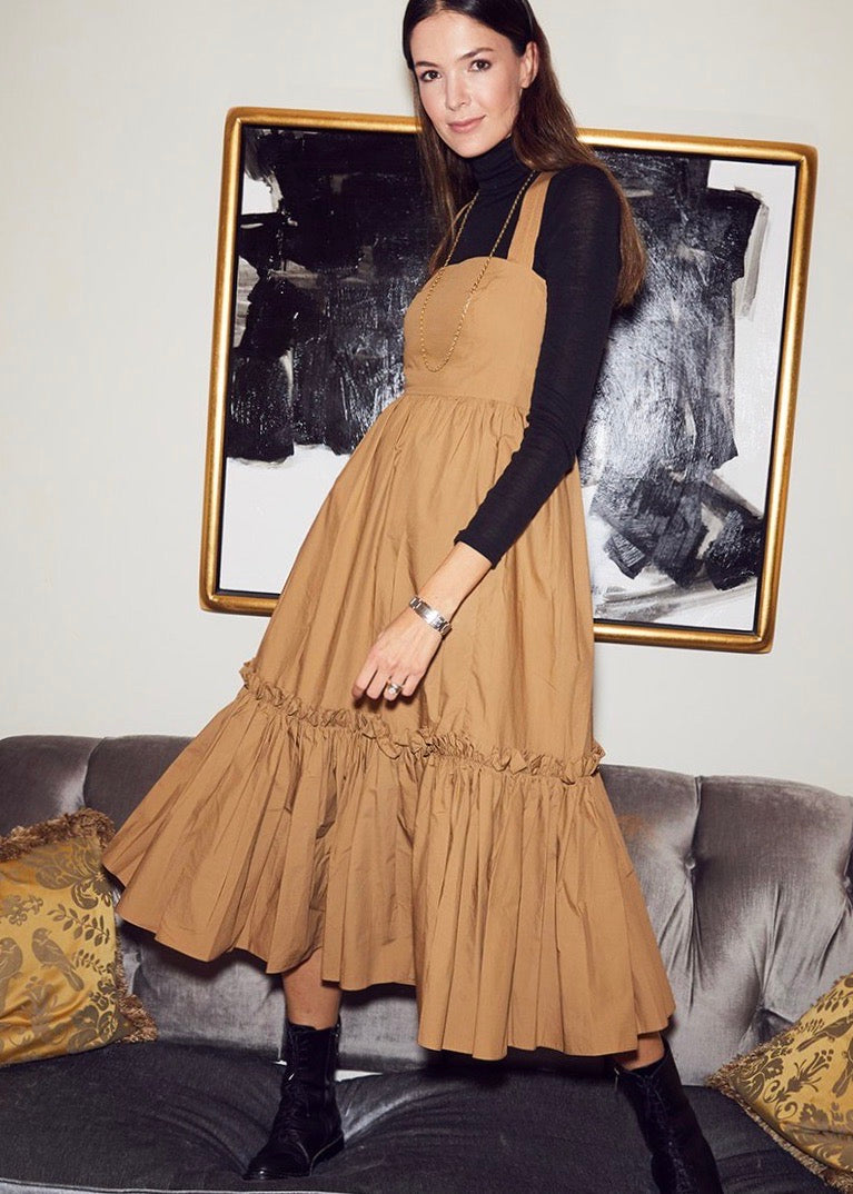khaki tiered midi dress Julia Dress (Khaki)