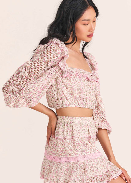 Floral Hook And Eye Crop Top