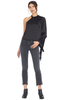 Michelle Mason Black Silk Charmeuse One Sleeve Top with Ties