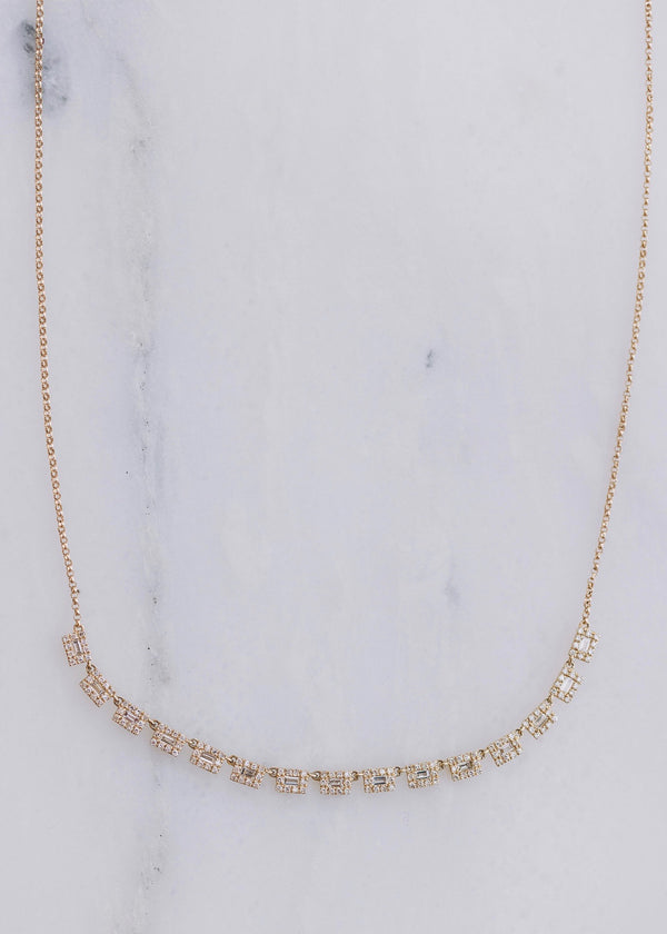14K Gold Mini Rectangles Diamond Necklace .67ct