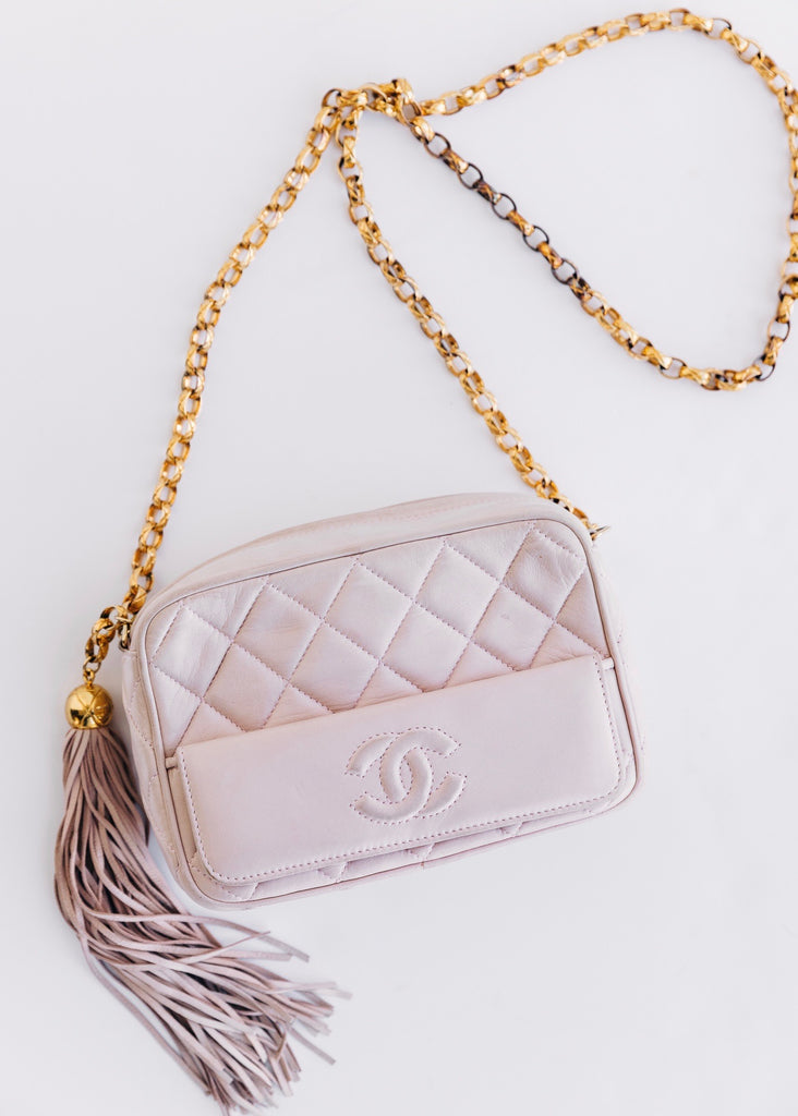 Vintage Chanel Quilted Pocket Tassel Bag (Blush)