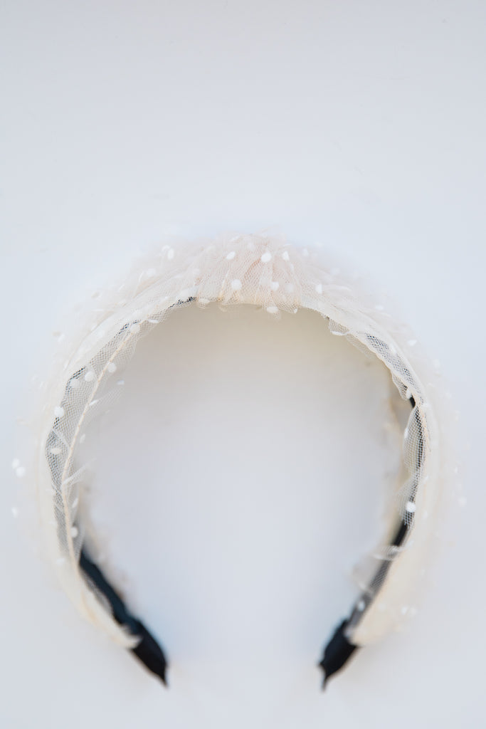 Pleated Tulle Speckled Headband - Creme