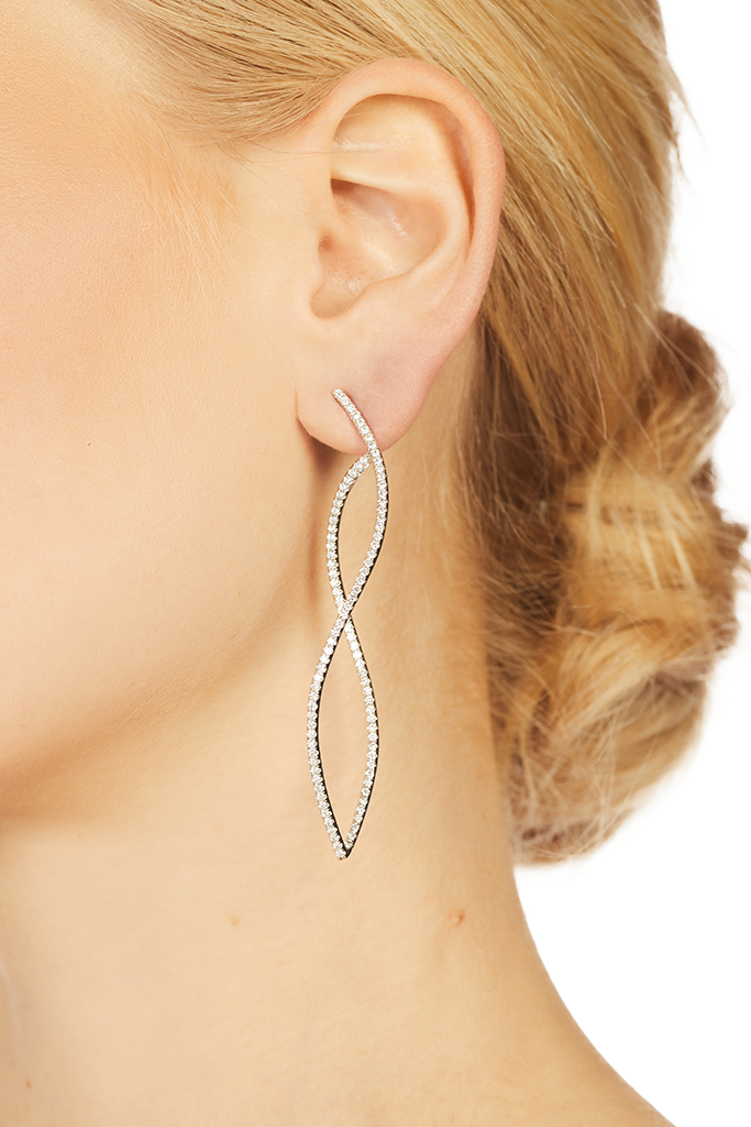 18K White Gold Diamond Twist Earrings
