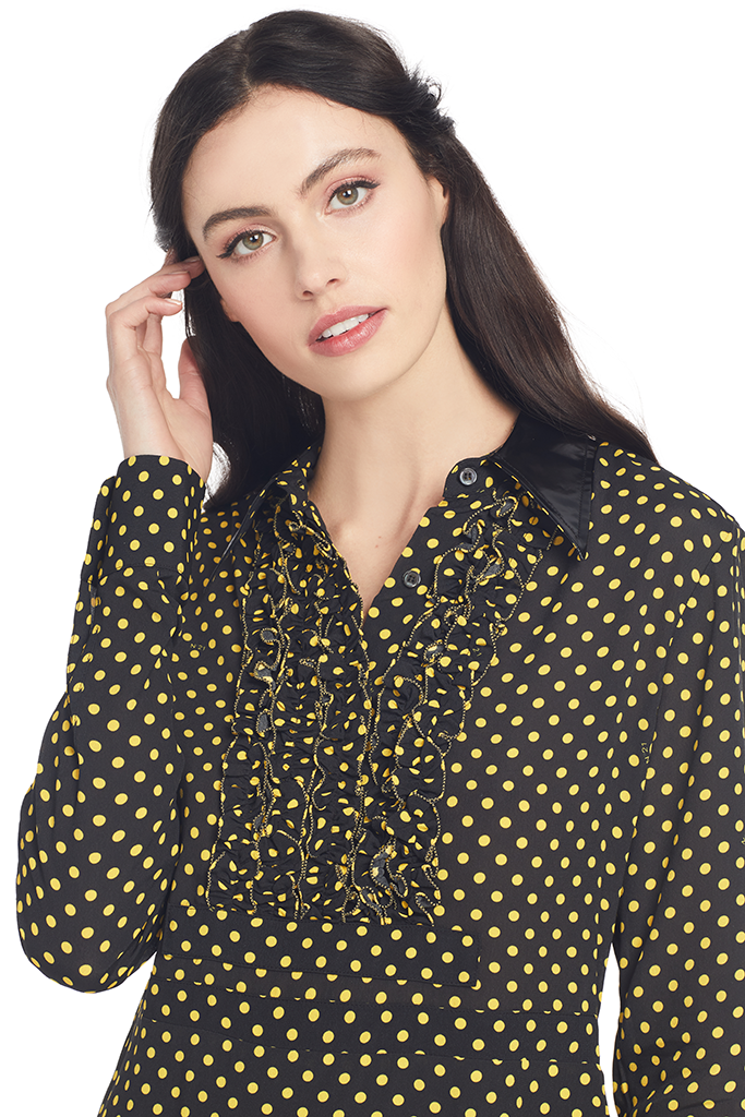 Numero Ventuno Contrast Collar Polka Dot Dress (Black/Yellow)
