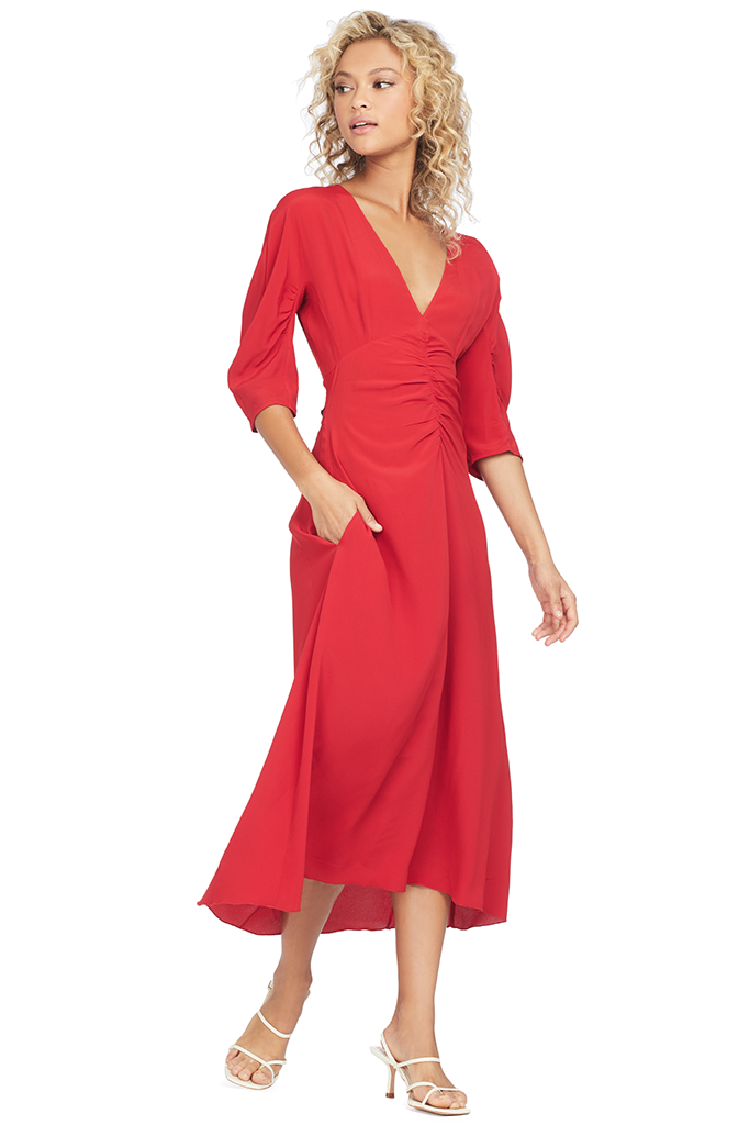 red gathered dress ARRANGE - Curve Gathered Drape Maxi Dress - Women - Polyester/Spandex/Lyocell - 26 US