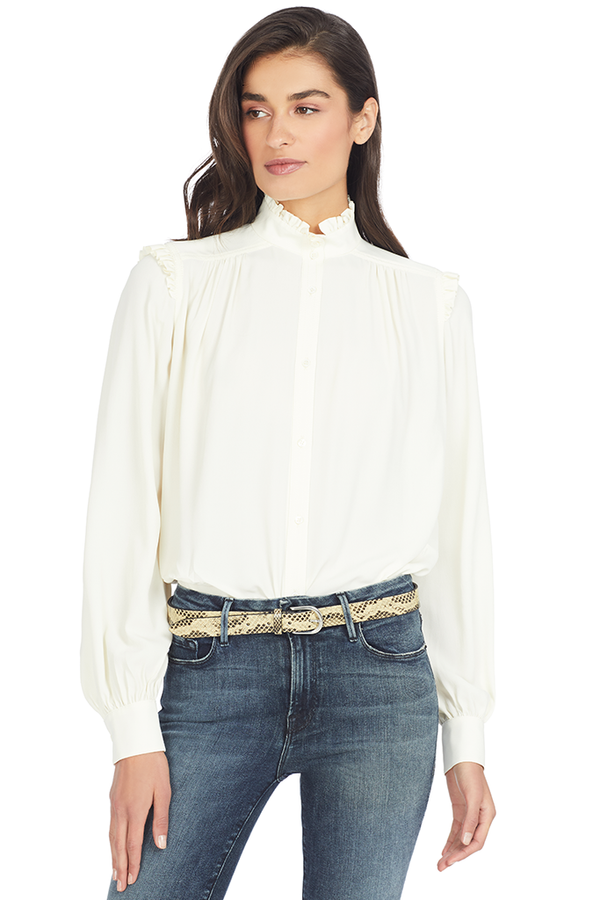 Numero Ventuno No. 21 Ruffle Trimmed Crepe Blouse (Ivory)