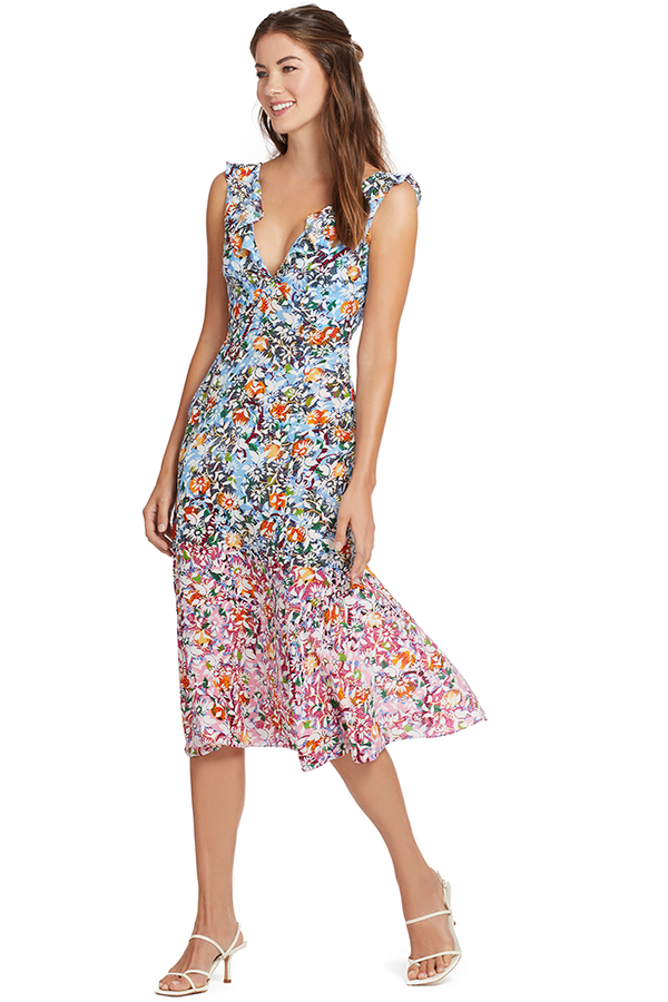 Saloni Holly Pink Margerite Midi Dress