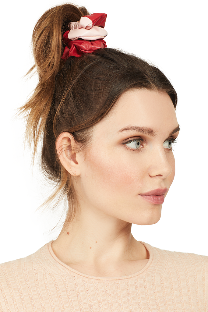 Milk Vegan Leather Scrunchie (Two Tone Red/Pink)