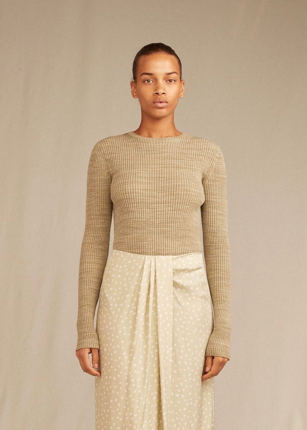 Marled Ribbed Crew - Celery/White Sage