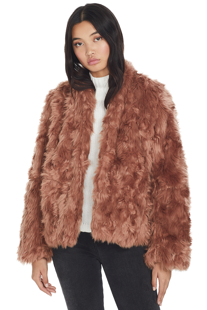 Vince, Faux Shearling Coat in Sand Shell