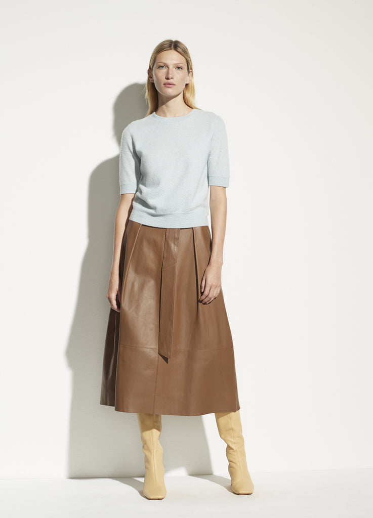 Short Sleeve Boiled Cashmere Pullover - Heather Capri