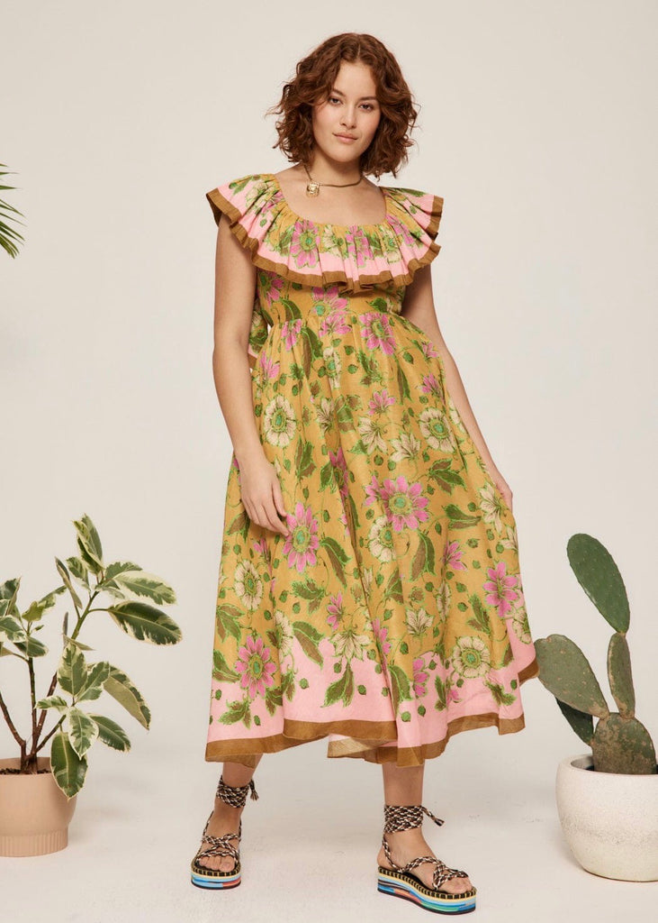 Winnie Ruffle Neck Midi Dress (Tangerine) Winnie Ruffle Neck Midi Dress (Tangerine)