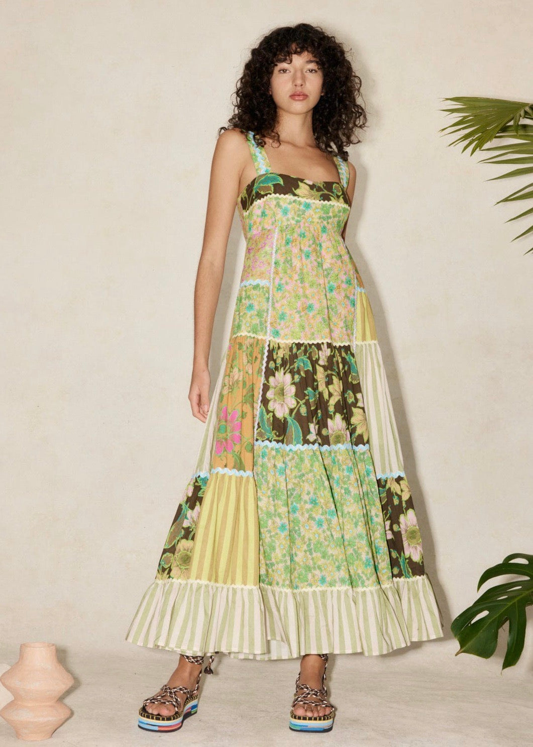spliced midi dress Winnie Spliced Midi Dress (Green Multi)