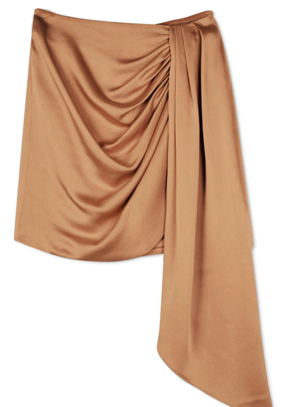 Mae Classic Wovens Satin Draped Skirt (Latte)