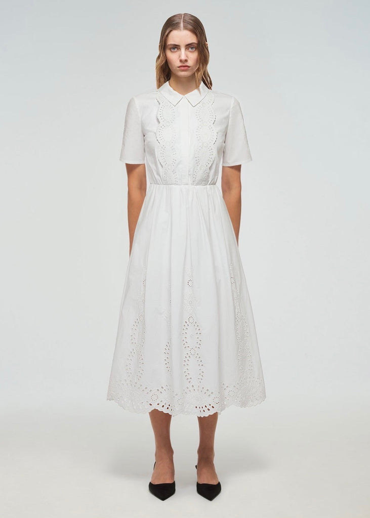 midi broderie dress White Broderie Anglaise Cotton Midi Dress by LAtelier London